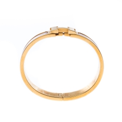 Pre Owned Hermes Clic Clac H Dusty Pink Enamel Gold Plated Narrow Bracelet PM