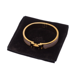 Pre Owned Hermes Clic Clac H Dusty Pink Enamel Gold Plated Narrow Bracelet PM