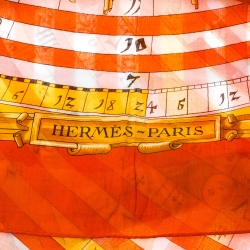 Pre Owned Hermes Orange Zodiac Print Cotton Scarf