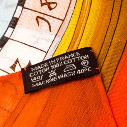 Pre Owned Hermes Orange Zodiac Print Cotton Scarf