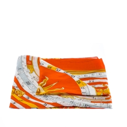 Pre Owned Hermes Orange Zodiac Print Cotton Scarf