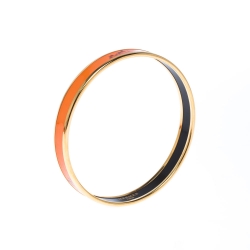 Pre Owned Hermes Caleche Orange Enamel Gold Plated Narrow Bangle Bracelet M
