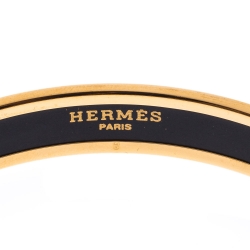 Pre Owned Hermes Caleche Orange Enamel Gold Plated Narrow Bangle Bracelet M