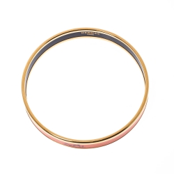 Pre Owned Hermes Caleche Orange Enamel Gold Plated Narrow Bangle Bracelet M