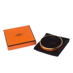 Pre Owned Hermes Caleche Orange Enamel Gold Plated Narrow Bangle Bracelet M