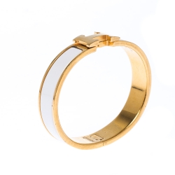 Pre Owned Hermes Clic Clac H White Enamel Gold Plated Narrow Bracelet PM