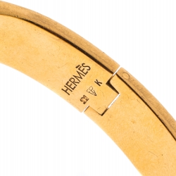 Pre Owned Hermes Clic Clac H White Enamel Gold Plated Narrow Bracelet PM