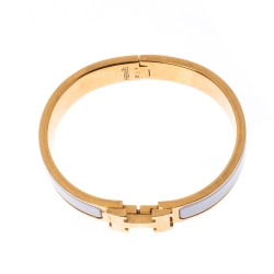 Pre Owned Hermes Clic Clac H White Enamel Gold Plated Narrow Bracelet PM