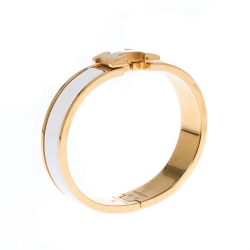 Pre Owned Hermes Clic Clac H White Enamel Gold Plated Narrow Bracelet PM