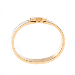 Pre Owned Hermes Clic Clac H White Enamel Gold Plated Narrow Bracelet PM