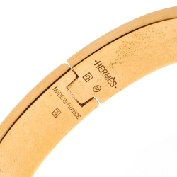 Pre Owned Hermes Clic Clac H White Enamel Gold Plated Narrow Bracelet PM