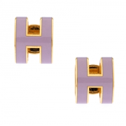Pre Owned Hermes Pop H Lavender Lacquered Gold Plated Stud Earrings