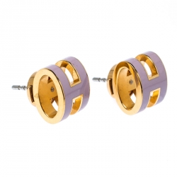 Pre Owned Hermes Pop H Lavender Lacquered Gold Plated Stud Earrings