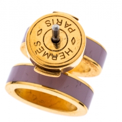 Pre Owned Hermes Pop H Lavender Lacquered Gold Plated Stud Earrings