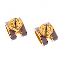 Pre Owned Hermes Pop H Lavender Lacquered Gold Plated Stud Earrings