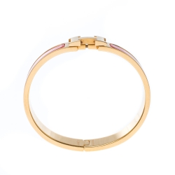 Pre Owned Hermes Clic H Orange Mandarine Enamel Gold Plated Narrow Bracelet PM