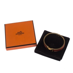 Pre Owned Hermes Clic H Orange Mandarine Enamel Gold Plated Narrow Bracelet PM