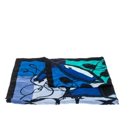 Hermes Blue Abstract Horse Print Silk Coup De Fouet Scarf 