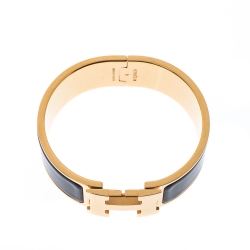 Pre Owned Hermes Clic Clac H Black Enamel Palladium Plated Wide Bracelet PM