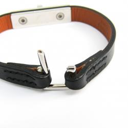 Pre Owned Hermes Kelly Black Swift Leather Palladium Bracelet