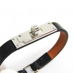 Pre Owned Hermes Kelly Black Swift Leather Palladium Bracelet