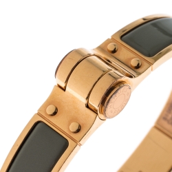 Pre Owned Hermes Charniere Uni Green Enamel Rose Gold Plated Bracelet GM