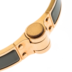 Pre Owned Hermes Charniere Uni Green Enamel Rose Gold Plated Bracelet GM