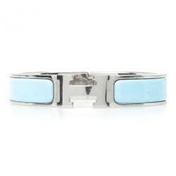 Pre Owned Hermes Clic-Clac H Light Blue Palladium Plated Bracelet PM