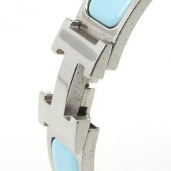 Pre Owned Hermes Clic-Clac H Light Blue Palladium Plated Bracelet PM