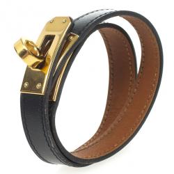 Pre Owned Hermès Black Kelly Double Tour Leather Bracelet