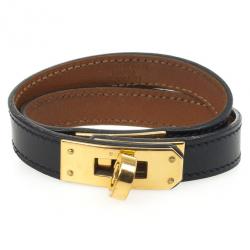 Pre Owned Hermès Black Kelly Double Tour Leather Bracelet