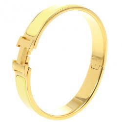 مملوكة مسبقًا Hermes Clic-Clac H Citron Yellow Enameld Gold Plated Bracelet