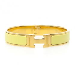 مملوكة مسبقًا Hermes Clic-Clac H Citron Yellow Enameld Gold Plated Bracelet