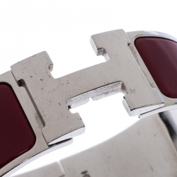 Pre Owned Hermes Clic Clac H Red Enamel Palladium Plated Wide Bracelet GM