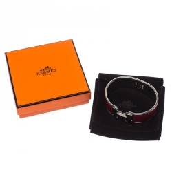 Pre Owned Hermes Clic Clac H Red Enamel Palladium Plated Wide Bracelet GM
