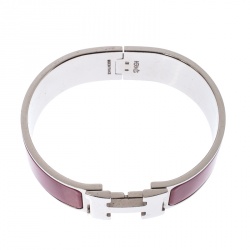 Pre Owned Hermes Clic Clac H Red Enamel Palladium Plated Wide Bracelet GM