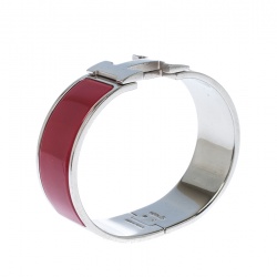Pre Owned Hermes Clic Clac H Red Enamel Palladium Plated Wide Bracelet GM