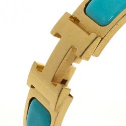 Pre Owned Hermes Clic-Clac H Bleu Enameld Gold Plated Bracelet