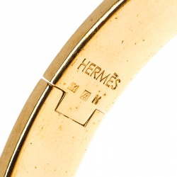 Pre Owned Hermes Clic Clac H Black Enamel Gold Plated Narrow Bracelet PM