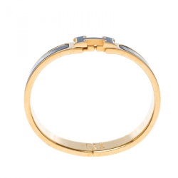 Pre Owned Hermes Clic Clac H Black Enamel Gold Plated Narrow Bracelet PM