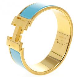 مملوكة مسبقًا Hermes Clic-Clac H Blue Enamel Gold Plated Bracelet