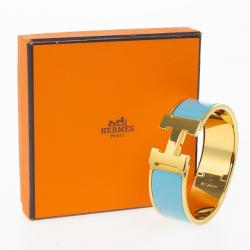 مملوكة مسبقًا Hermes Clic-Clac H Blue Enamel Gold Plated Bracelet
