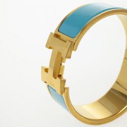 مملوكة مسبقًا Hermes Clic-Clac H Blue Enamel Gold Plated Bracelet