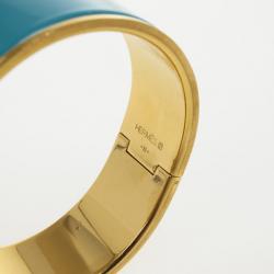 مملوكة مسبقًا Hermes Clic-Clac H Blue Enamel Gold Plated Bracelet