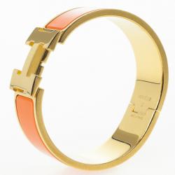 Pre Owned Hermes Clic-Clac H Orange Enamel Gold Plated Bracelet