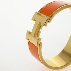 Pre Owned Hermes Clic-Clac H Orange Enamel Gold Plated Bracelet