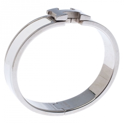 Pre Owned Hermes Clic Clac H White Enamel Palladium Plated Narrow Bracelet PM