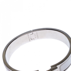 Pre Owned Hermes Clic Clac H White Enamel Palladium Plated Narrow Bracelet PM