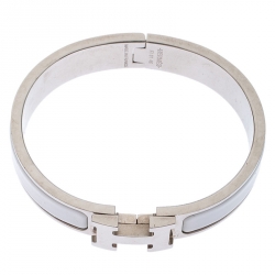 Pre Owned Hermes Clic Clac H White Enamel Palladium Plated Narrow Bracelet PM