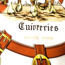 Pre Owned Hermes Beige Guivreries Print Silk Twill Scarf